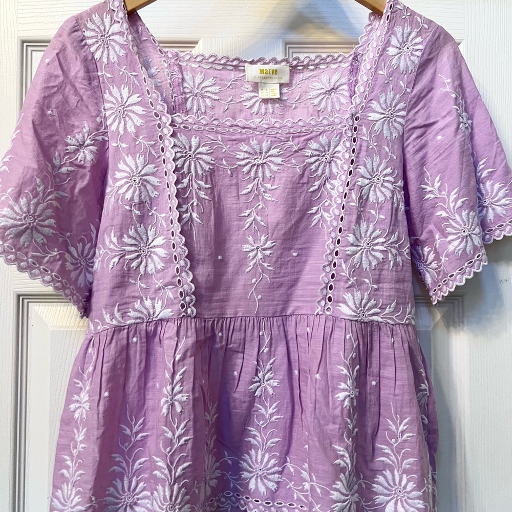 Anthropologie Maeve Lavender Top with White Detailing